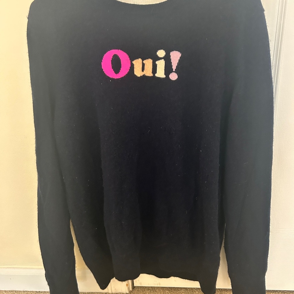 Banana Republic Black Sweater with Pink and Orange 'Oui!' Design